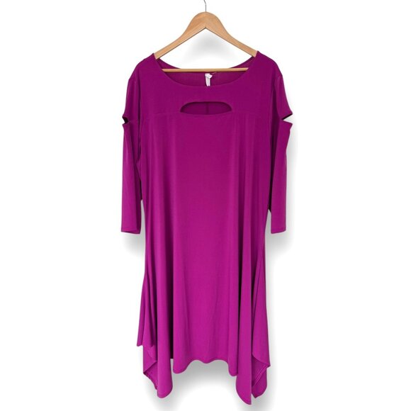 Size 3X 22 24 MAGENTA BERRY CUTOUT ASYMMETRICAL HEM DRESS Night Out PLUS SIZE - Picture 4 of 5